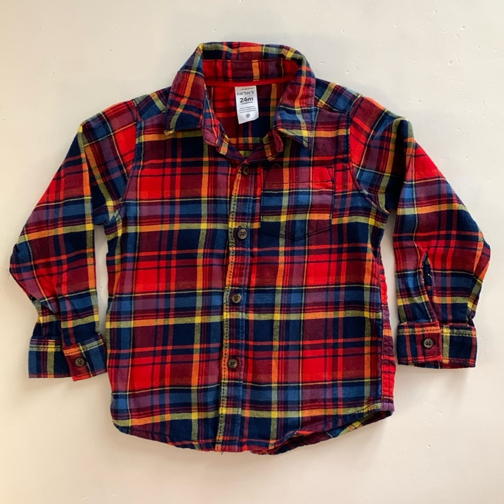Carter's Red and Blue Plaid Button Down Shirt Boys 24 Months